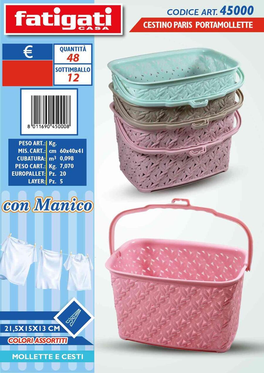 FATIGATI CESTINO PARIS PORTAMOLLETTE CON MANICO cm 21,5x15x13 
 [Conf.da 12 pezzi]
