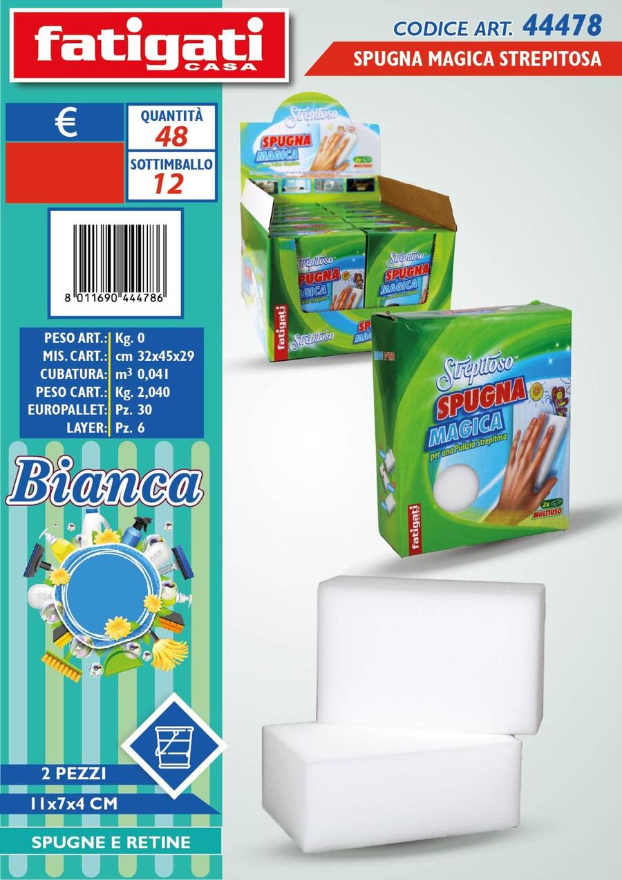 FATIGATI SPUGNA MAGICA STREPITOSA BOX DA 2 PEZZI cm 11x7x4
 [Conf.da 12 box]
