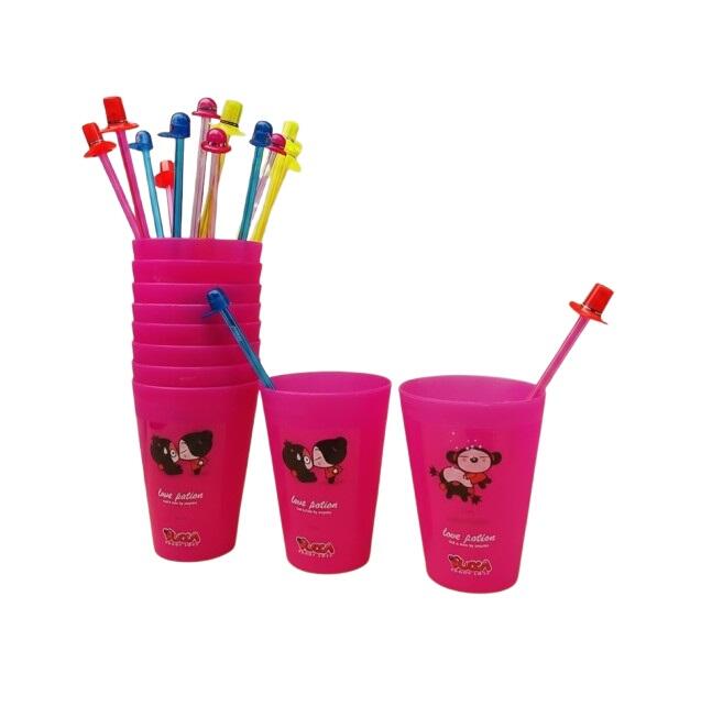 Set 10 Bicchieri Pucca Maxi 500ml + 10 Agitatori Mix Color