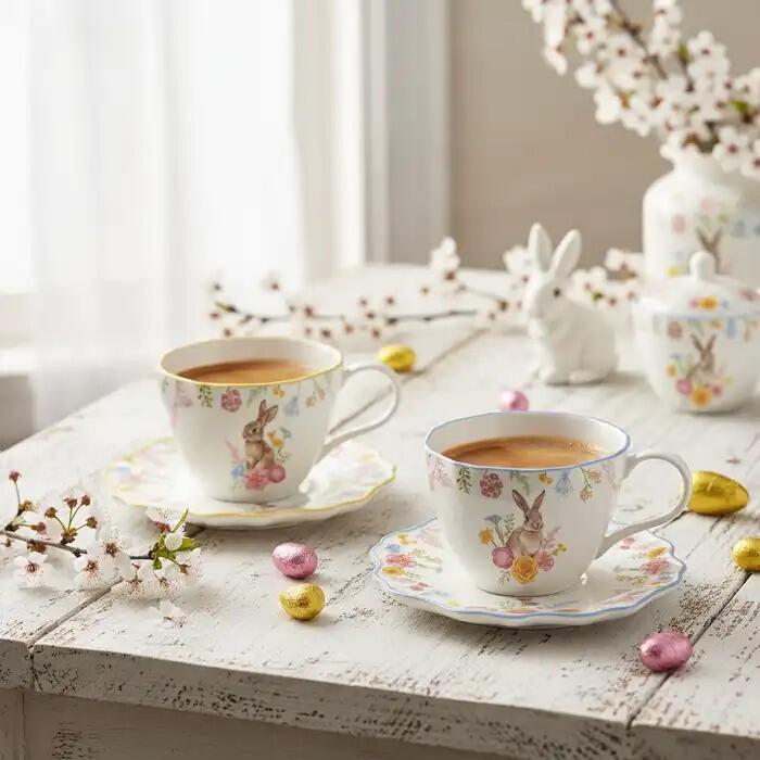 Easy Life - Set 2 Tazze con Piattino 120 ml in Porcellana Très Jolie