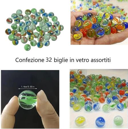 Lotto 32 Biglie in Vetro Colorate – Vintage e Decorative