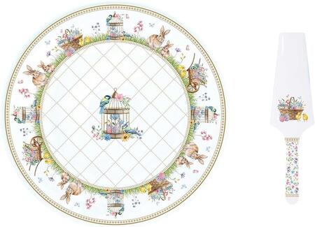 Easy Life - Piatto Torta Ø32 cm in Porcellana con Paletta Spring Bloom