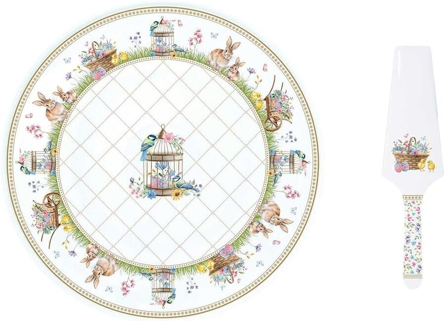 Easy Life - Piatto Torta Ø32 cm in Porcellana con Paletta Spring Bloom