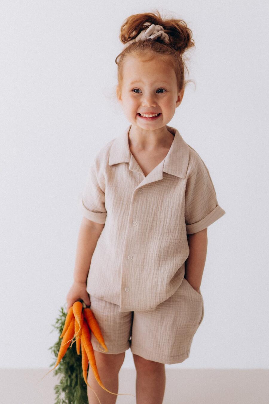 Pantaloncini in Mussola di Cotone Biologico per Bambini – GOTS - Warm Sand