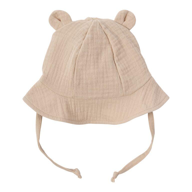 Cappello Sole in Mussola con Orecchie Teddy – Warm Sand – Tg. 50/52 – Cotone Biologico GOTS