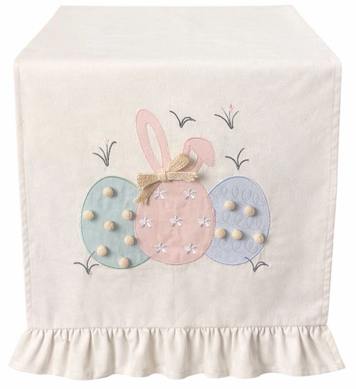 Clodette - Runner con ricamo Pom Pom Panna 170x45 