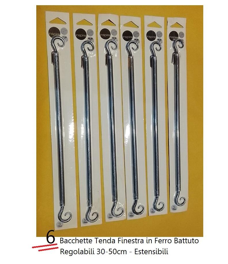 6 Bacchette Tenda Finestra in Ferro Battuto Regolabili 30-50cm - Estensibili