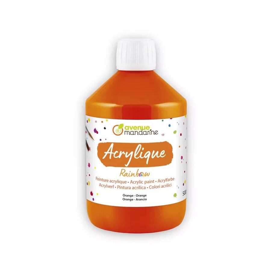 Colore Acrilico Rainbow - Bottiglia da 500 ml (Arancione) – Pittura Versatile e Brillante per Artisti e Hobby