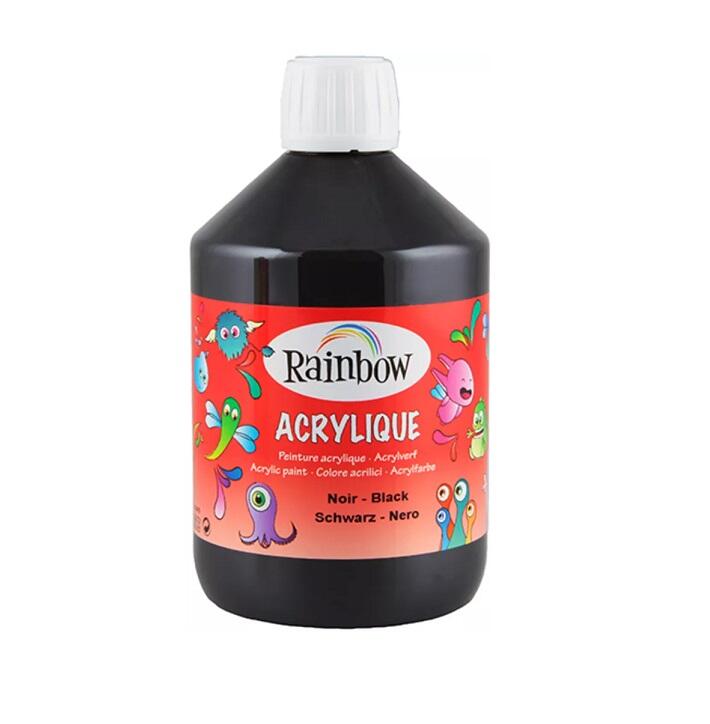 Colore Acrilico Rainbow - Bottiglia da 500 ml (Nero) – Pittura Versatile e Brillante per Artisti e Hobby