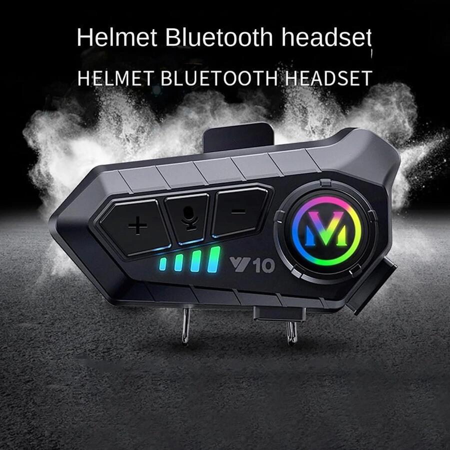 INTERFONO MOTO IMPERMEABILE V10 CASCO AURICOLARE BLUETOOTH 5.3 MICROFONO LED RGB