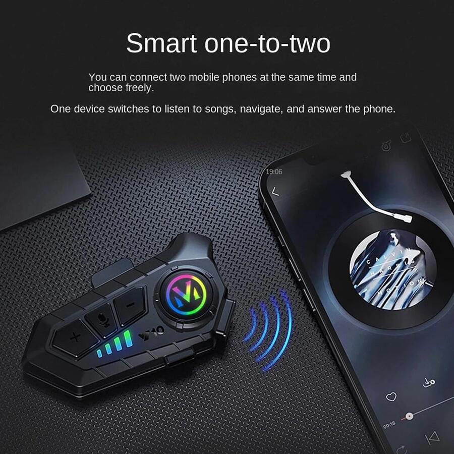 INTERFONO MOTO IMPERMEABILE V10 CASCO AURICOLARE BLUETOOTH 5.3 MICROFONO LED RGB