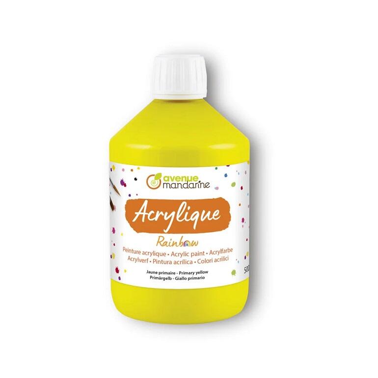 Colore Acrilico Rainbow - Bottiglia da 500 ml (Giallo) – Pittura Versatile e Brillante per Artisti e Hobby
