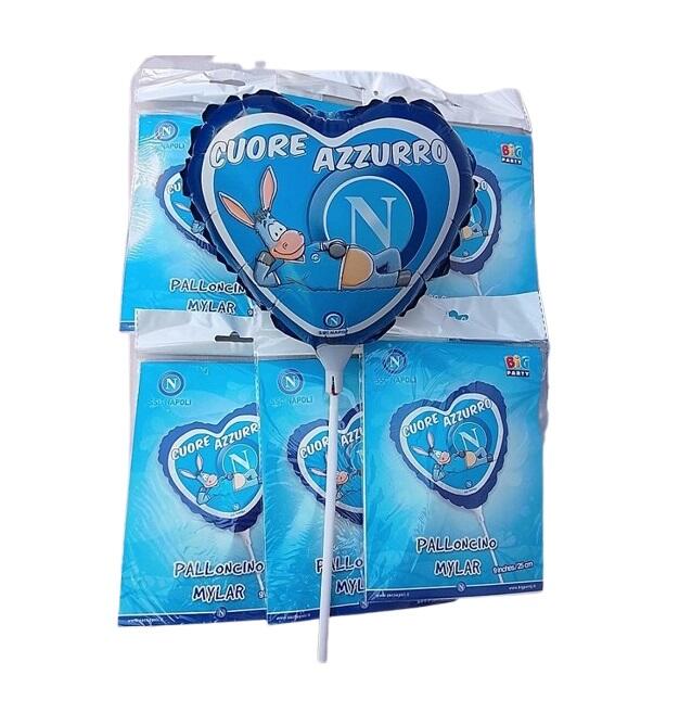 Palloncini a Cuore SSC Napoli in Mylar - Set 6 Pezzi - 35x20 cm
