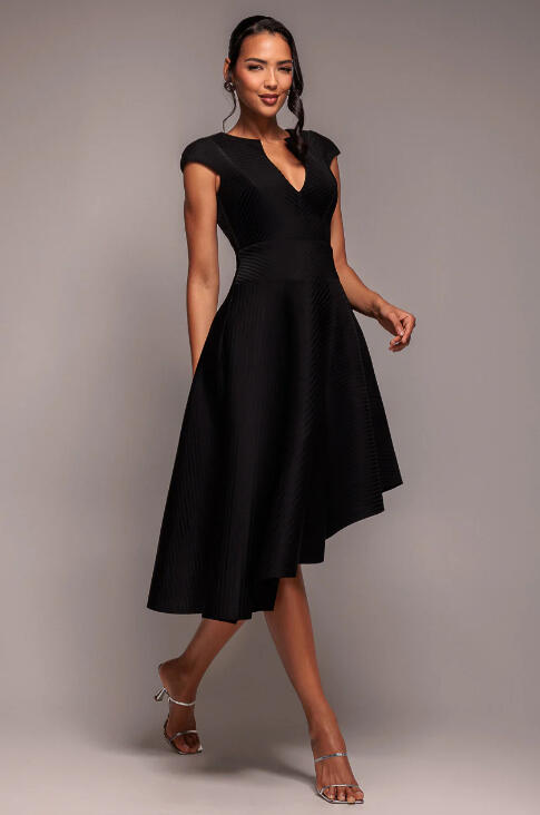 0976 Abito asimmetrico a bambolina in tessuto popeline rasato