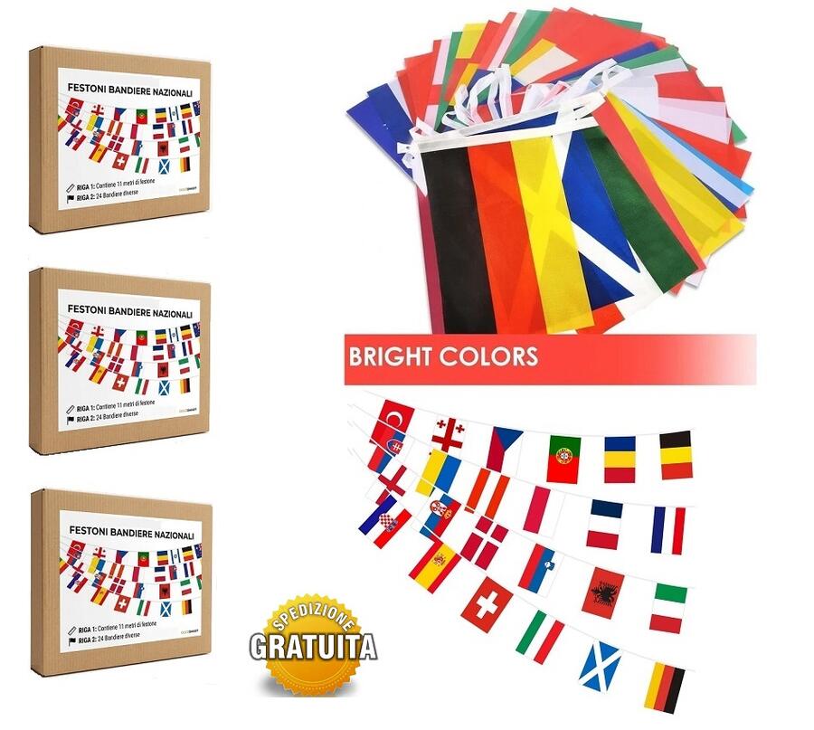Set 3 Festoni di Bandiere Internazionali - Totale 33 Metri
