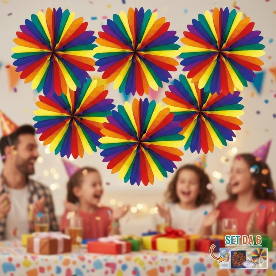 Festone a Ventaglio Decorativo Arcobaleno – Confezione 12 Pezzi