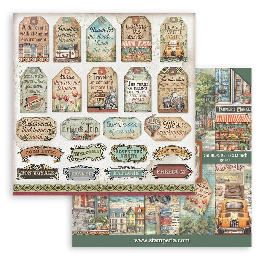 Blocco 10 fogli 30,5 x 30,5 Double face Art of Travelling