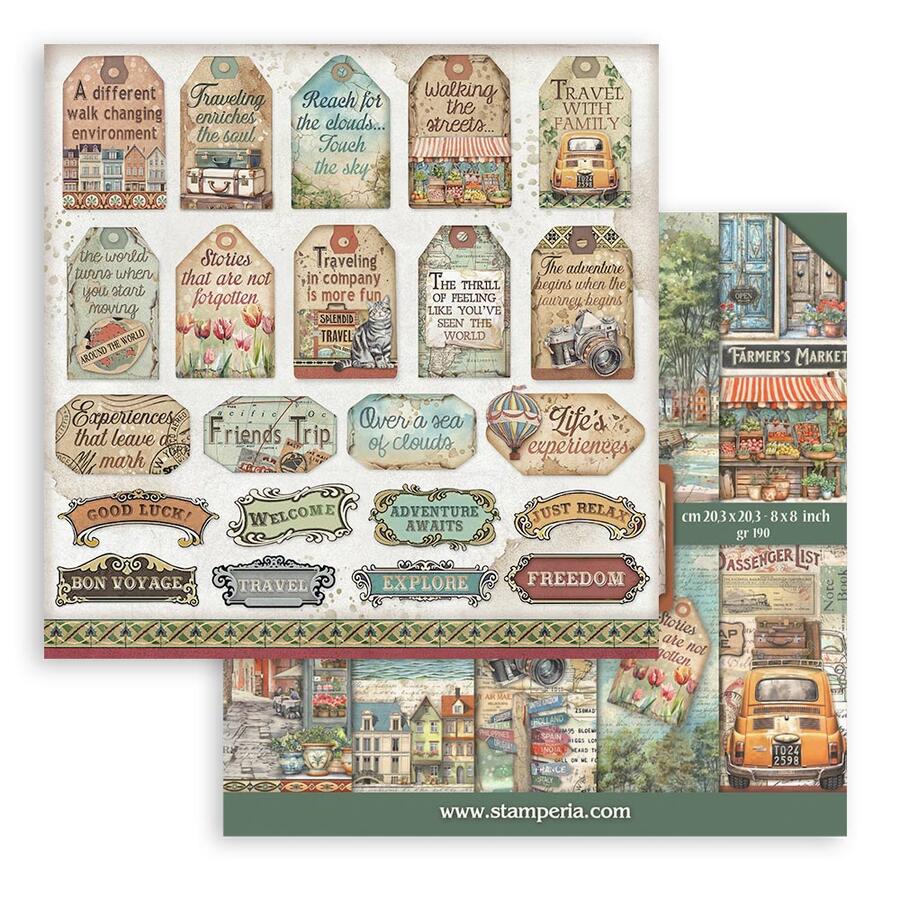 Blocco 10 fogli 20,3 x 20,3 Double Face Art of Travelling