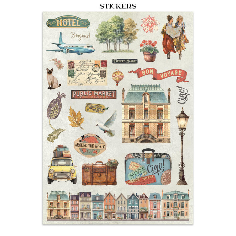 Junk Journal stickers, cut-outs, backgrounds Art of Travelling