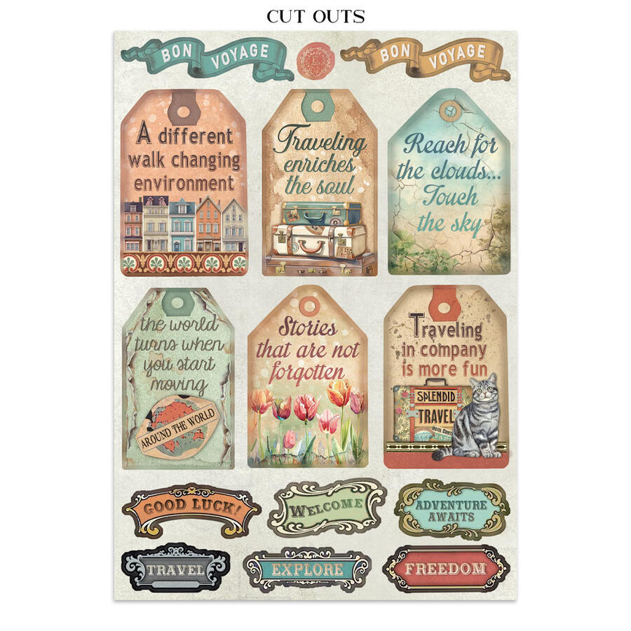 Junk Journal stickers, cut-outs, backgrounds Art of Travelling