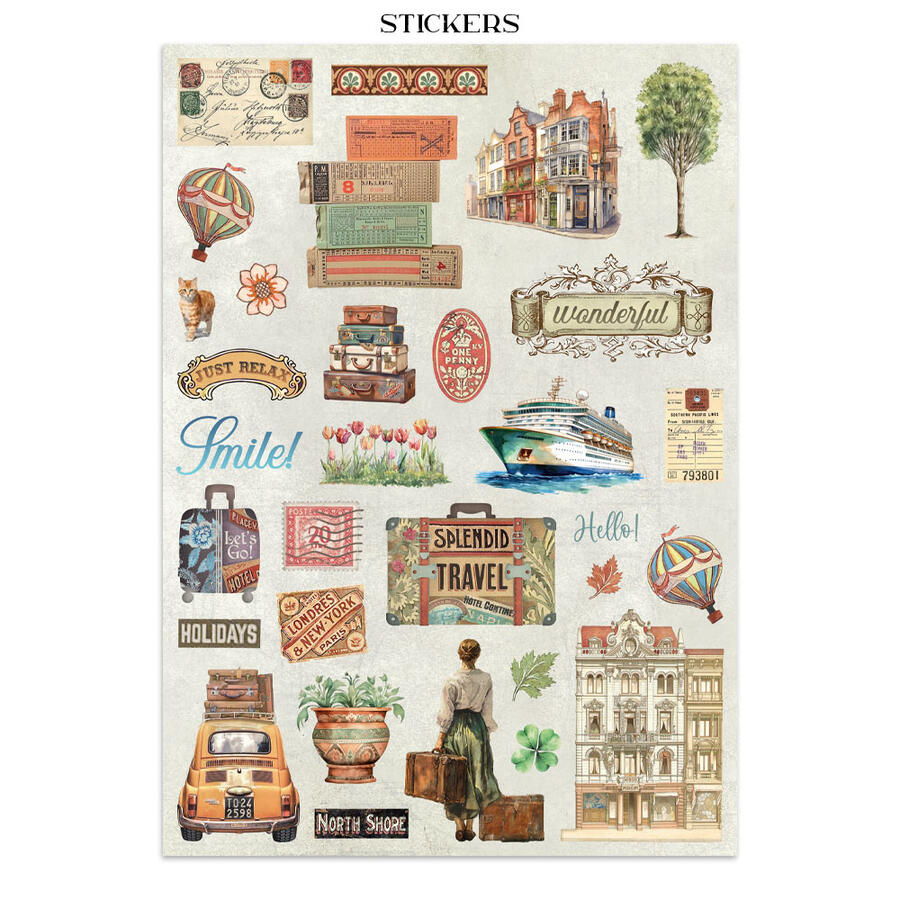 Junk Journal stickers, cut-outs, backgrounds Art of Travelling