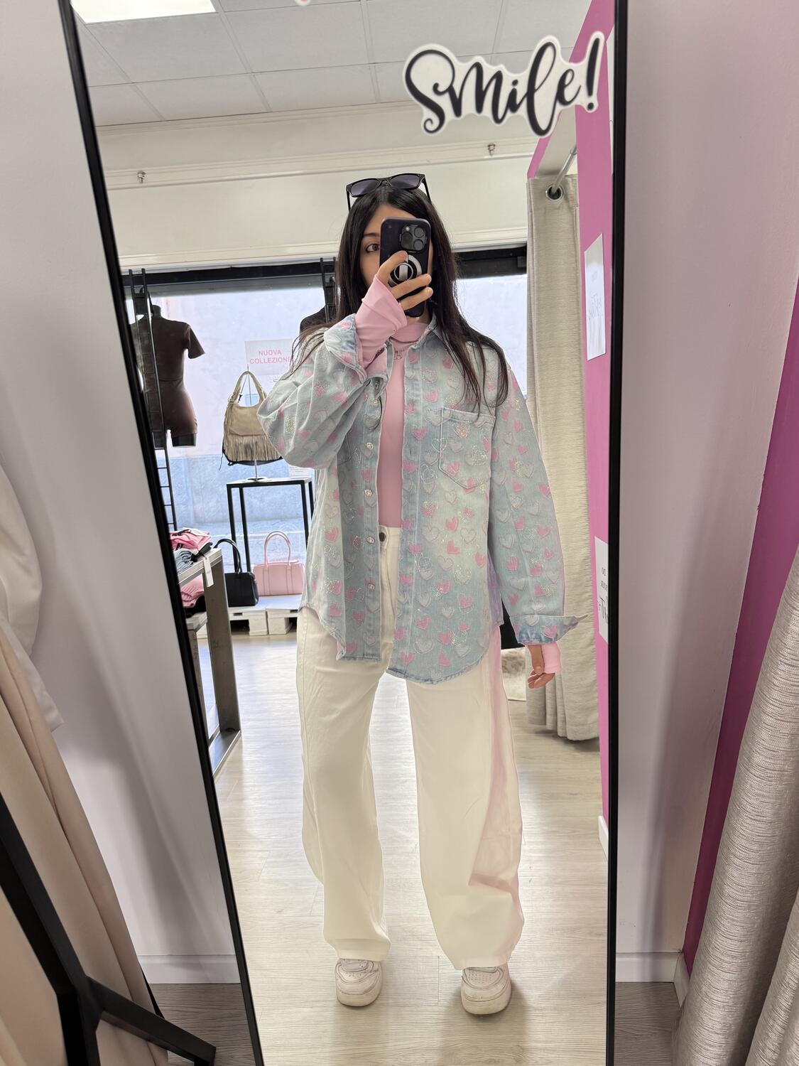 NOVITÀ Giacca in denim over cuori e brillantini