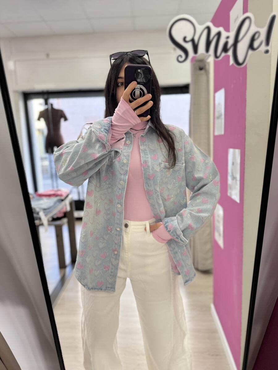 NOVITÀ Giacca in denim over cuori e brillantini
