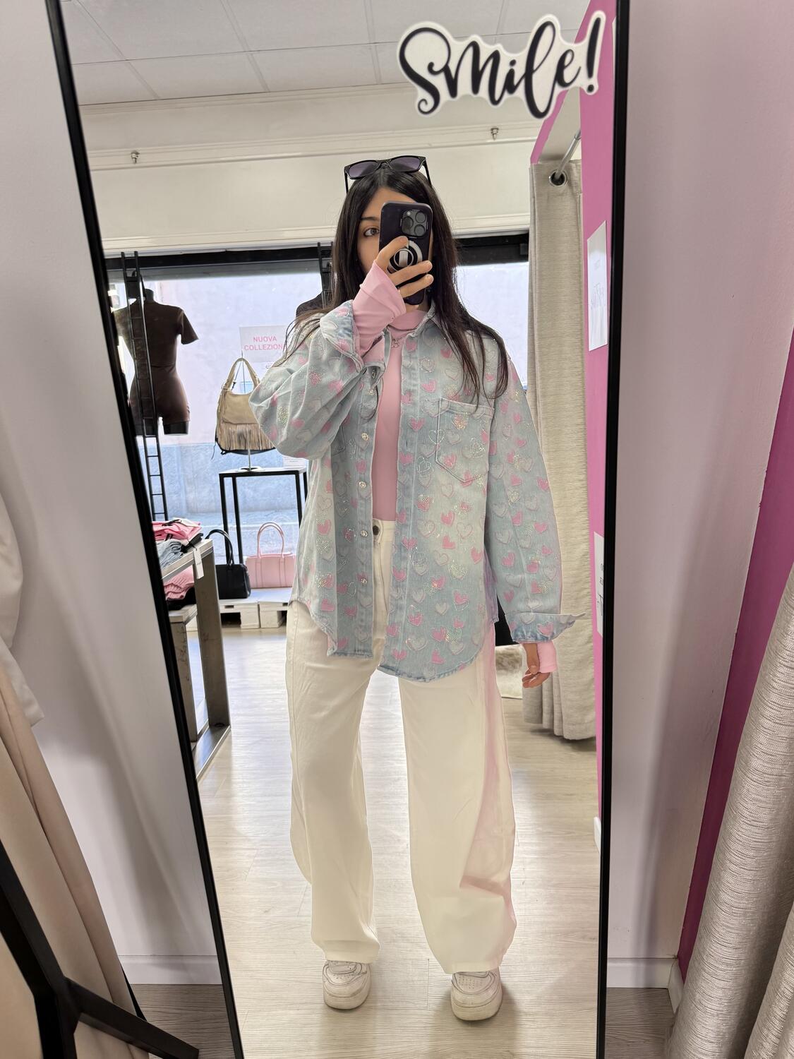 NOVITÀ Giacca in denim over cuori e brillantini