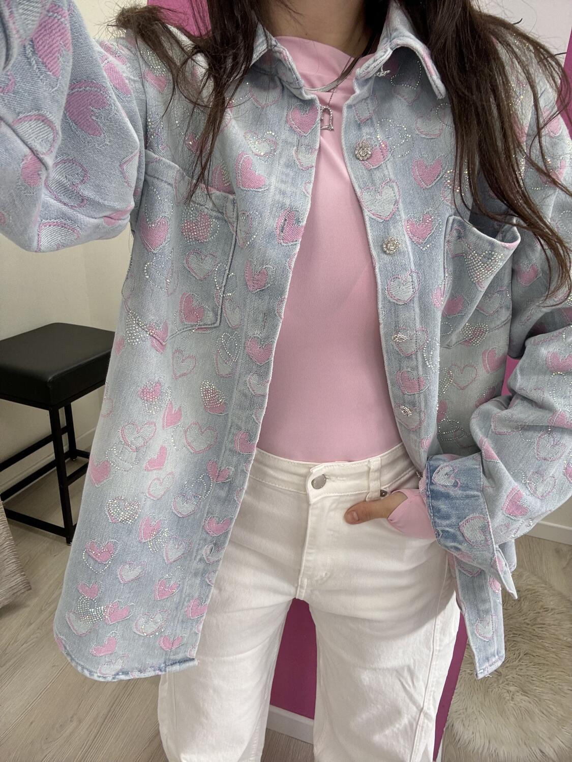 NOVITÀ Giacca in denim over cuori e brillantini