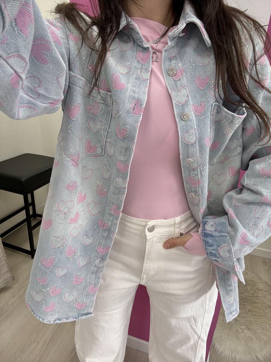 NOVITÀ Giacca in denim over cuori e brillantini