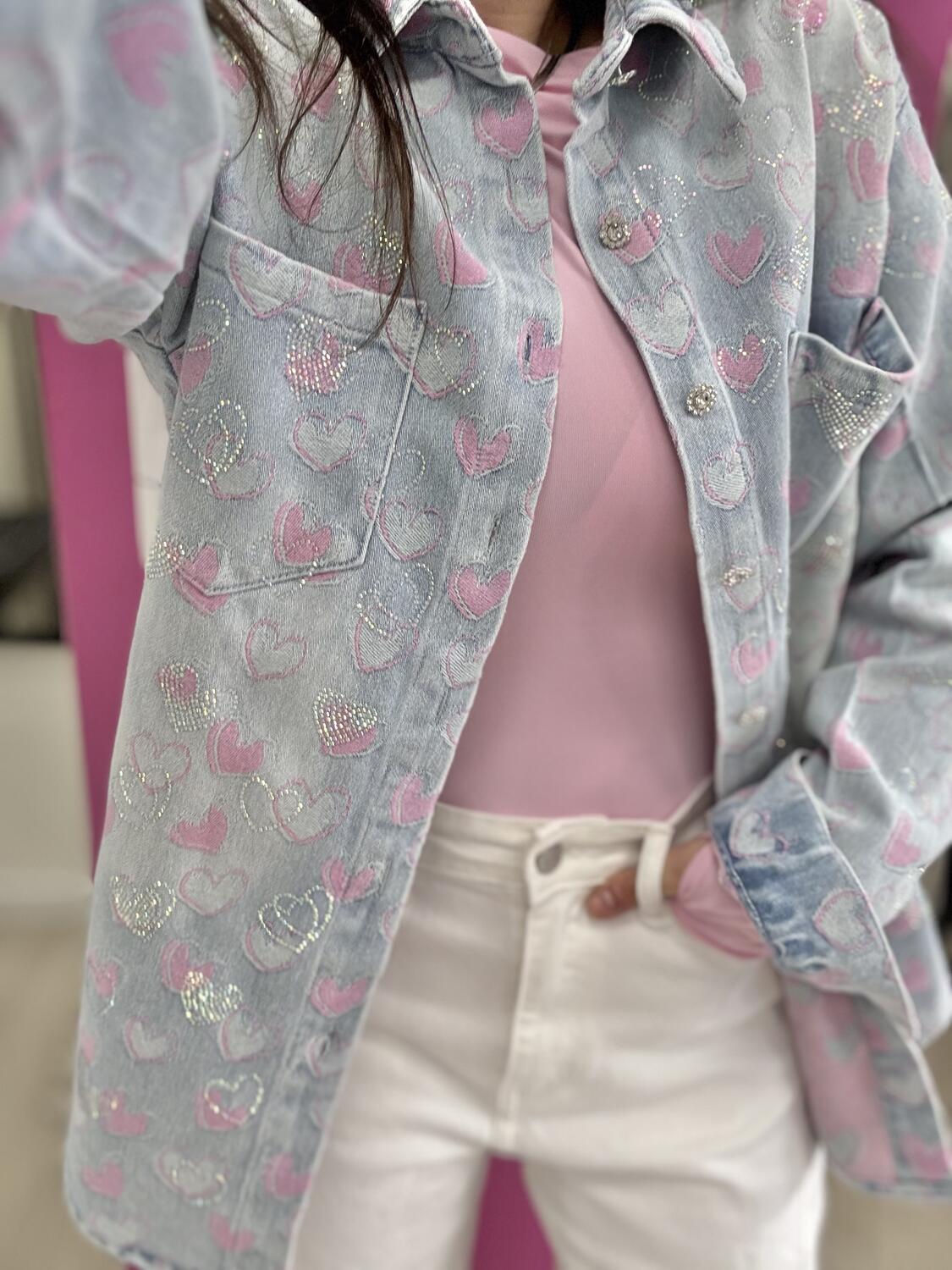 NOVITÀ Giacca in denim over cuori e brillantini