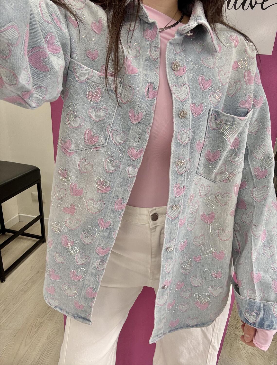 NOVITÀ Giacca in denim over cuori e brillantini