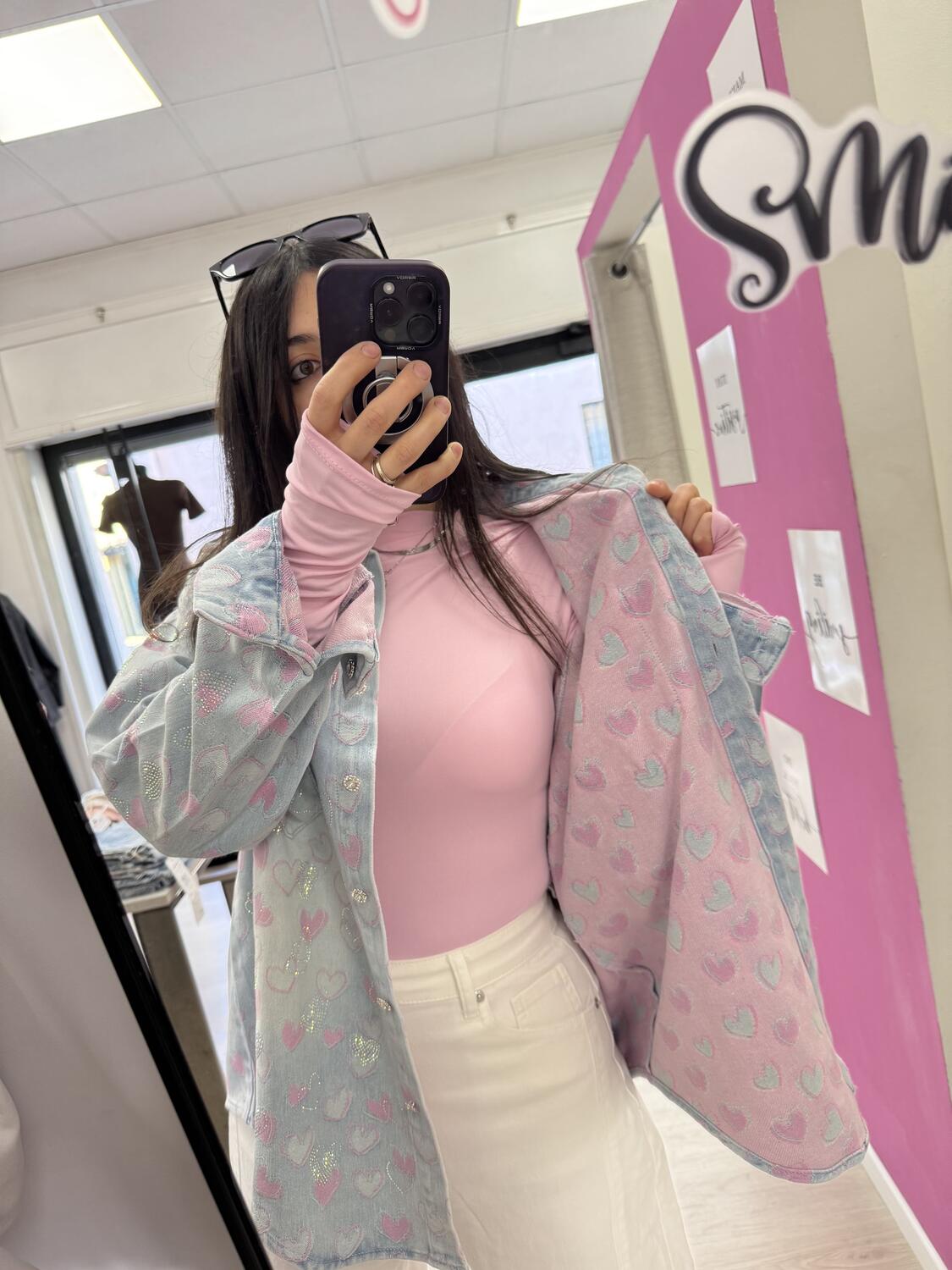 NOVITÀ Giacca in denim over cuori e brillantini