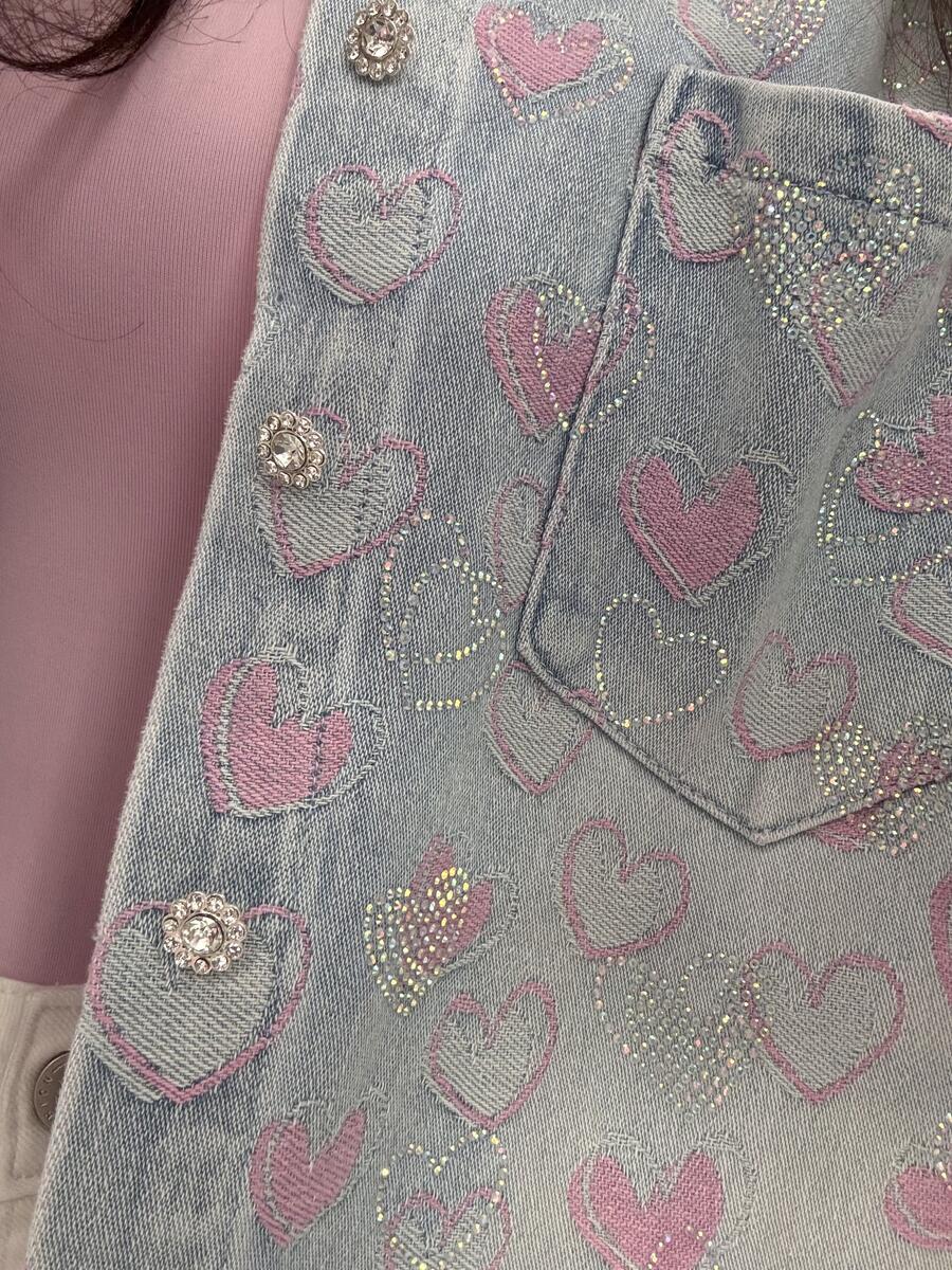 NOVITÀ Giacca in denim over cuori e brillantini