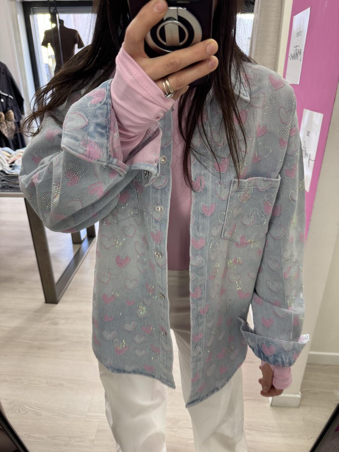 NOVITÀ Giacca in denim over cuori e brillantini