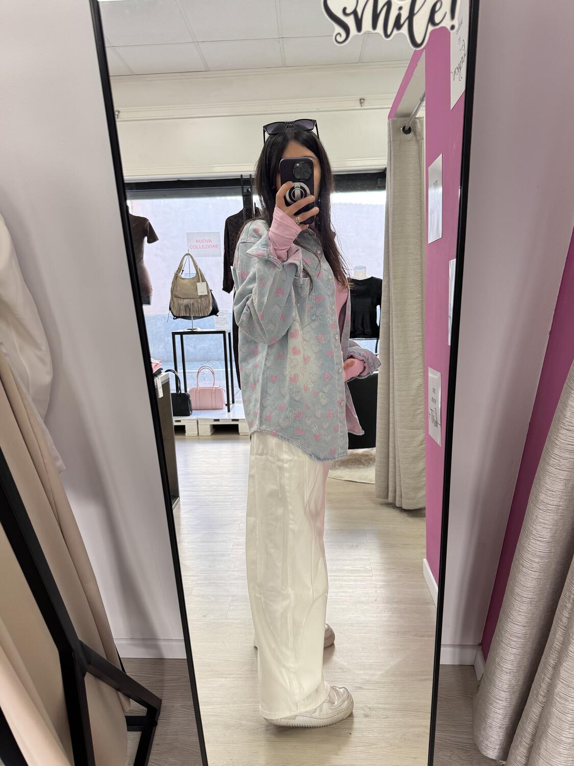 NOVITÀ Giacca in denim over cuori e brillantini