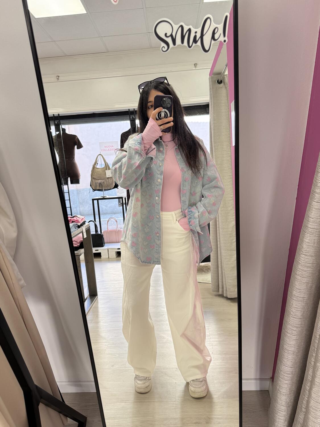 NOVITÀ Giacca in denim over cuori e brillantini