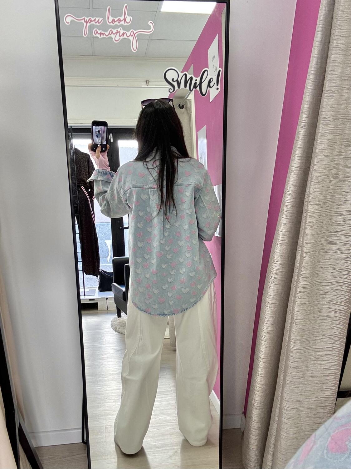 NOVITÀ Giacca in denim over cuori e brillantini