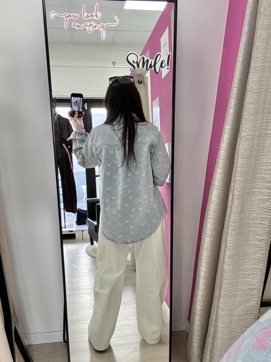 NOVITÀ Giacca in denim over cuori e brillantini