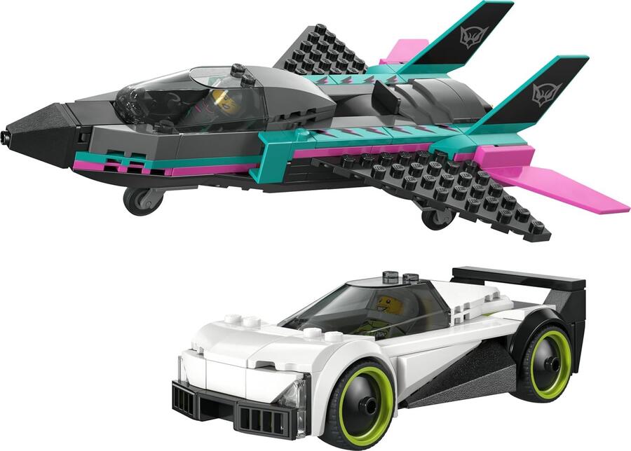 LEGO City Jet Contro Auto Sportiva Giocattolo - Set con Aereo, Macchina e 2 Minifigure di Piloti - Idea Regalo Creativa di Compleanno per Bambini da 6 Anni in su - 60489