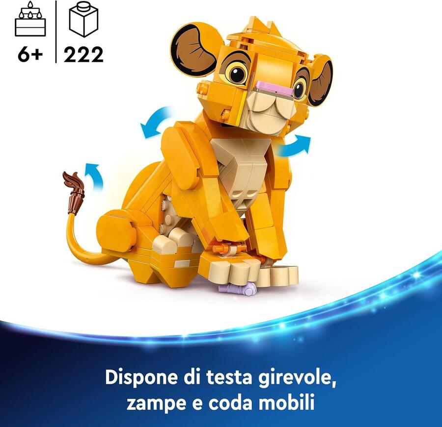 LEGO Disney Simba, il Cucciolo del Re Leone, Giochi di Fantasia per Bambine e Bambini da 6 Anni, Personaggio Giocattolo Costruibile con Parti Snodabili dal Film d'Animazione, Idea Regalo 43243