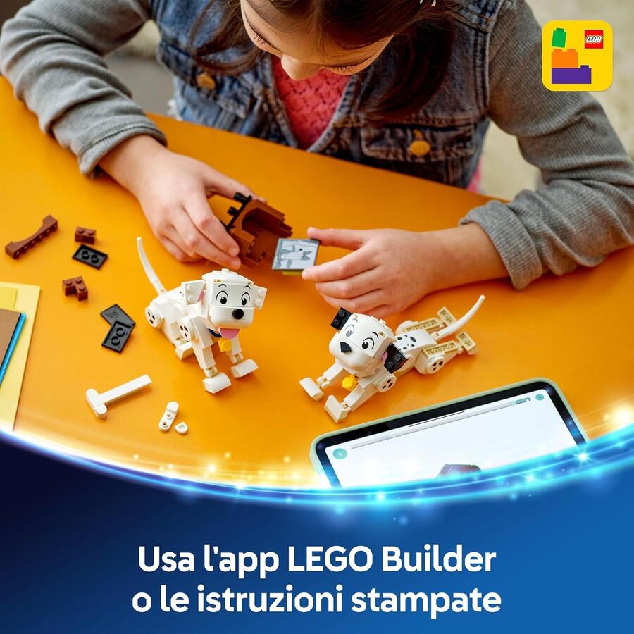 LEGO ǀ Disney Pongo e Peggy - La Carica dei Cento e Uno - Animali Giocattolo per il Gioco e l'Esposizione - Figure con Teste, Gambe e Code Mobili - Con Osso e TV - Regalo per Bambine da 6 Anni 43271