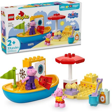 LEGO DUPLO Peppa Pig - Giocattolo da bagno per gite in barca, set di apprendimento per bambini in età prescolare con 2 figure di Peppa Pig incluse, idea regalo per bambini dai 2 anni in su, 10432