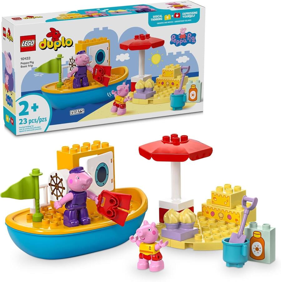 LEGO DUPLO Peppa Pig - Giocattolo da bagno per gite in barca, set di apprendimento per bambini in età prescolare con 2 figure di Peppa Pig incluse, idea regalo per bambini dai 2 anni in su, 10432
