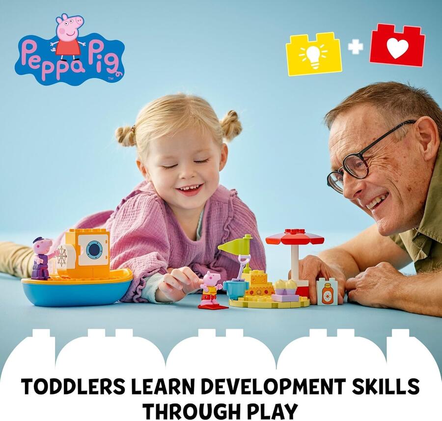 LEGO DUPLO Peppa Pig - Giocattolo da bagno per gite in barca, set di apprendimento per bambini in età prescolare con 2 figure di Peppa Pig incluse, idea regalo per bambini dai 2 anni in su, 10432