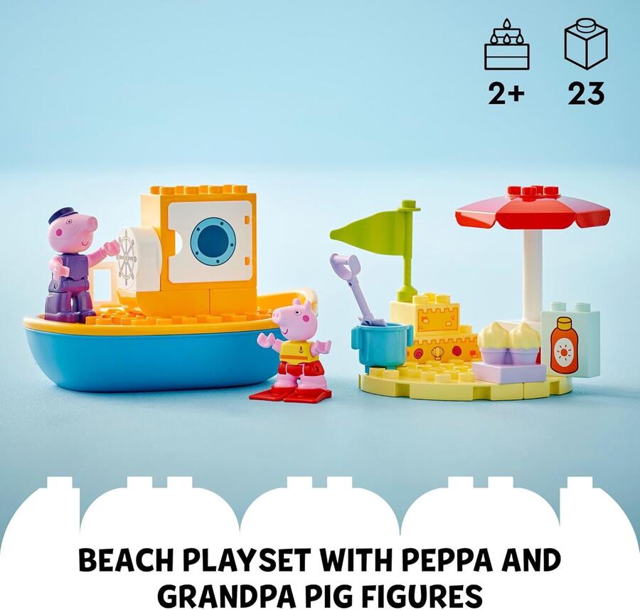 LEGO DUPLO Peppa Pig - Giocattolo da bagno per gite in barca, set di apprendimento per bambini in età prescolare con 2 figure di Peppa Pig incluse, idea regalo per bambini dai 2 anni in su, 10432