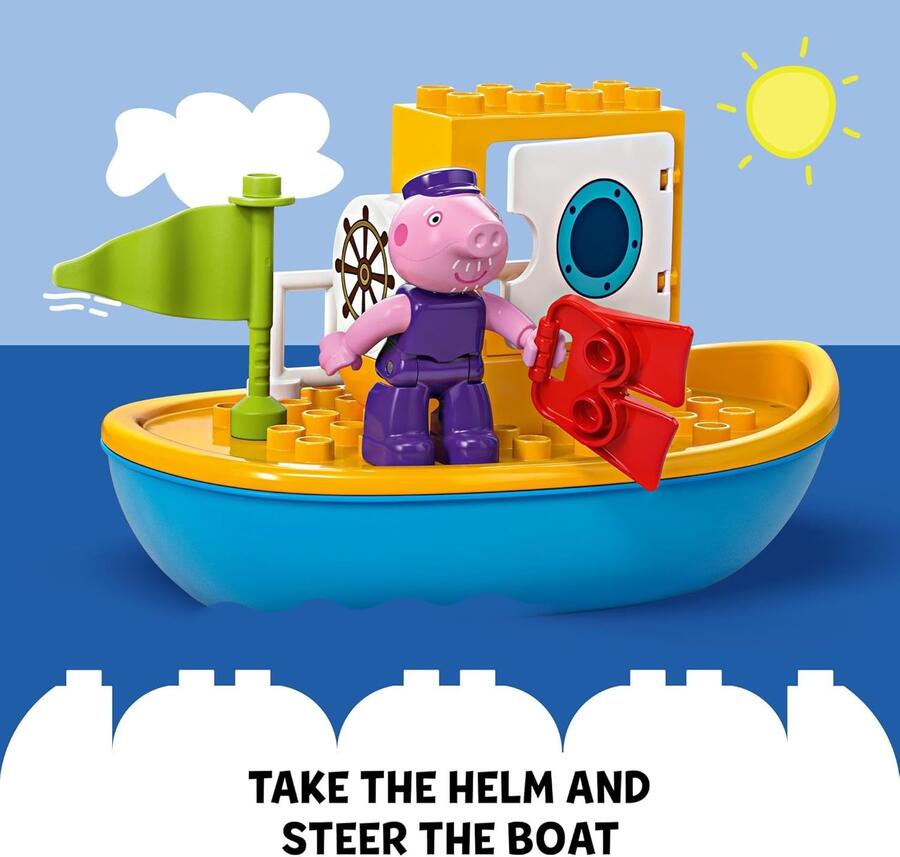 LEGO DUPLO Peppa Pig - Giocattolo da bagno per gite in barca, set di apprendimento per bambini in età prescolare con 2 figure di Peppa Pig incluse, idea regalo per bambini dai 2 anni in su, 10432