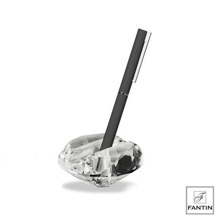 Portapenna da Scrivania Diamante in Cristallo Fantin Argenti con Penna Nera