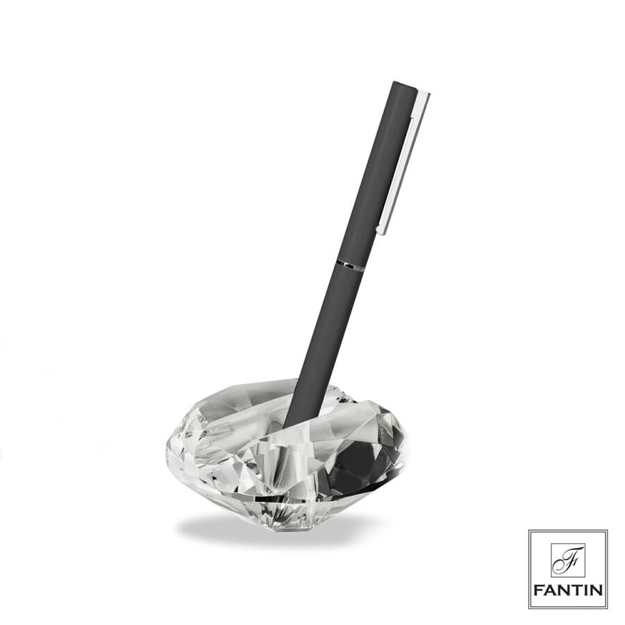 Portapenna da Scrivania Diamante in Cristallo Fantin Argenti con Penna Nera