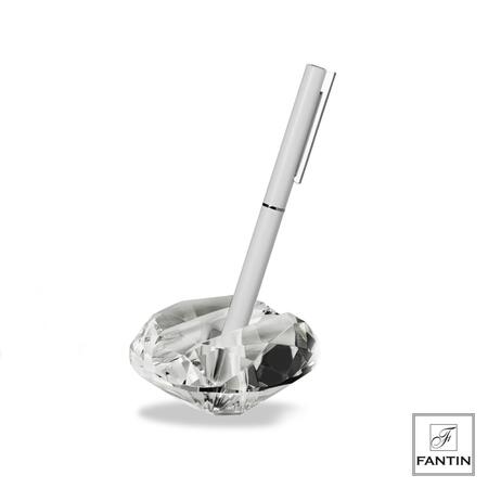 Portapenna da Scrivania Diamante in Cristallo Fantin Argenti con Penna Bianca